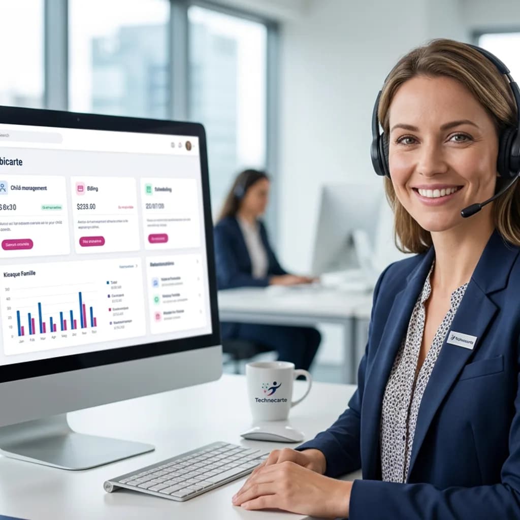 Conseillère support client Technocarte réaliste format paysage