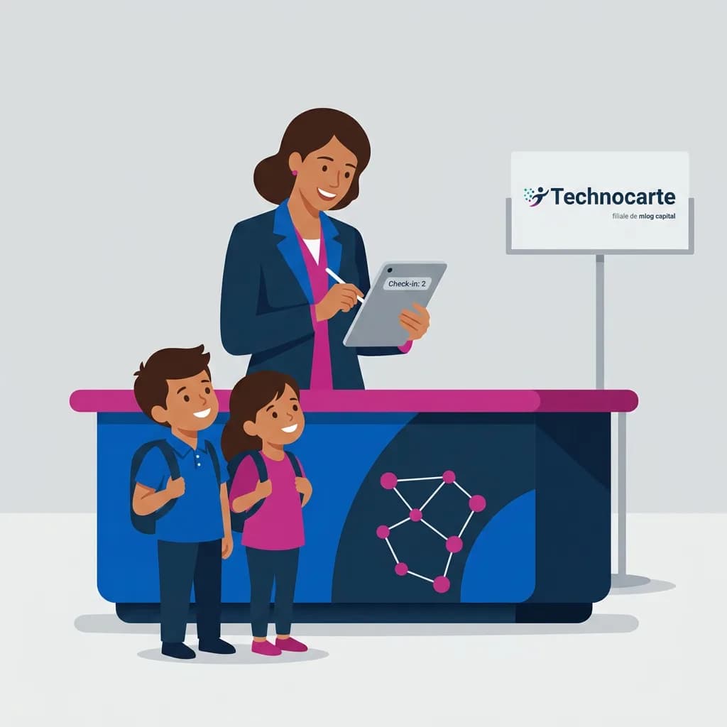 Tablette tactile mobile affichant l'application de pointage mobile de Technocarte pour le périscolaire