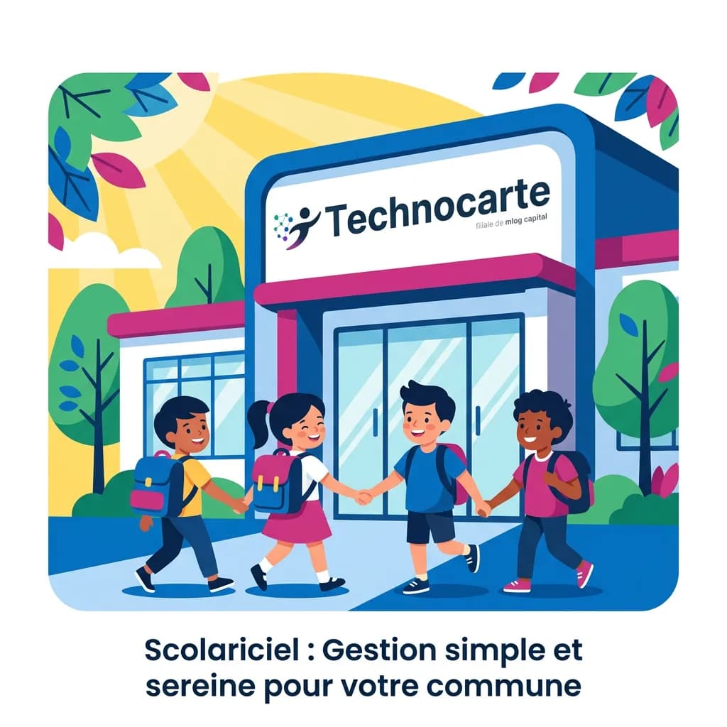 Illustration de rentrée scolaire avec des enfants et des couleurs de Technocarte